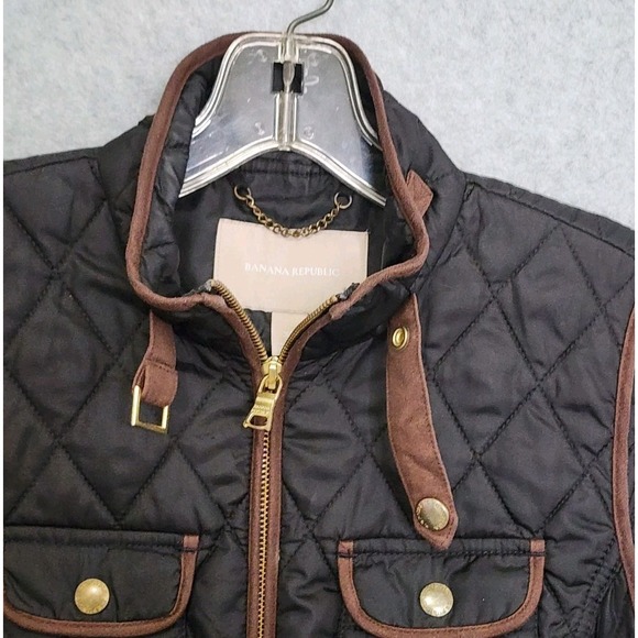 Banana Republic Womens‎ Quilted Field Vest Black Brown Size XS Puffer Vest - Picture 8 of 11